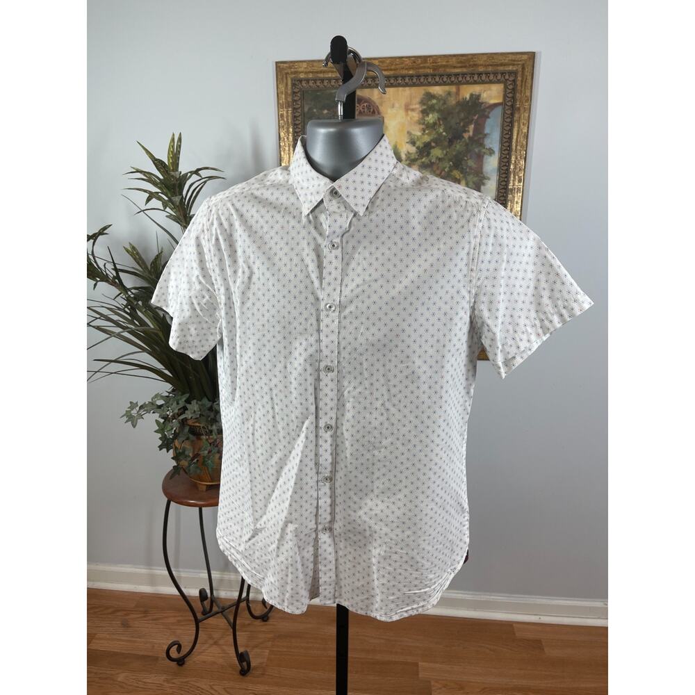 Cactus Man Shirt Men's Medium White Geometric Short Sleeve Coastal Summer Casual